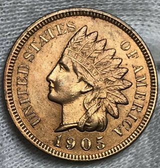 1905 Indian Head Cent Penny AU,  \UNC 4 DIAMONDS Coin RHYS 2