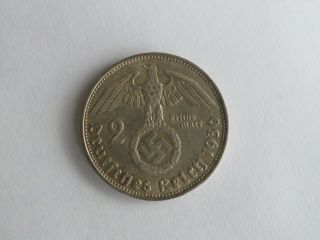 2 Mark Reichsmark 1936 D Nazi Germany Third Reich Ww2 Vf,  Km93