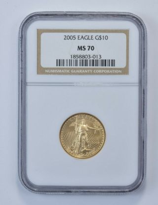 Ms70 2005 $10 American Eagle 1/4 Oz Fine Gold Bullion - Graded Ngc 4859