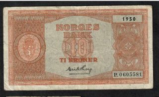 10 Kroner From Norway 1950