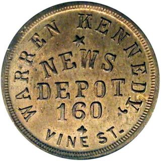 Cincinnati Ohio Civil War Token Warren Kennedy News Depot R10 UNIQUE NGC MS64 2