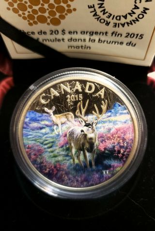 2015 $20 Misty Morning Mule Deer Fine Silver Coin 2220 Of 6500 Mintage