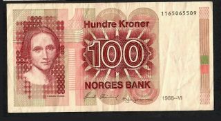 100 Kroner From Norway 1988