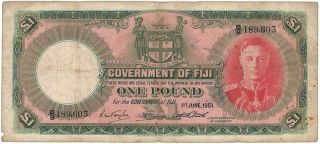 1951 Fiji British Adminstration 1 Pound Pick 40f Fine/avf