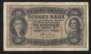 10 Kroner From Norway 1943