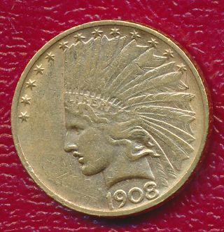 1908 - D $10 Indian Head Gold Eagle Lightly Circulated