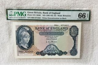 Great Britain,  Bank Of England Pick 372 Nd 1961 - 63 5 Pounds Pmg 66 Epq Gem Unc
