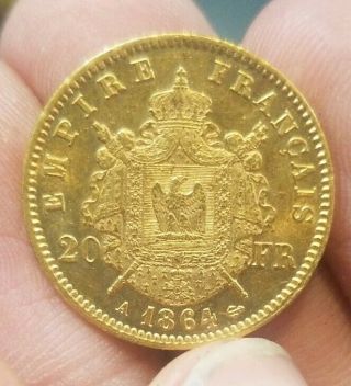 1864 French Napoleon Iii 90 Gold 20 Francs 6.  45g You Grade