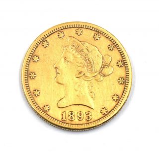 1893 - S $10 Liberty Gold Eagle United States 90 Gold Collectible Coin - Vf