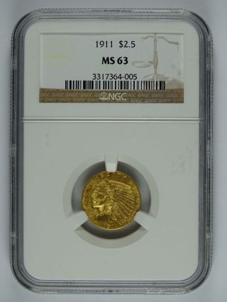 1911 P $2.  50 Gold Indian Ngc Ms - 63 7046