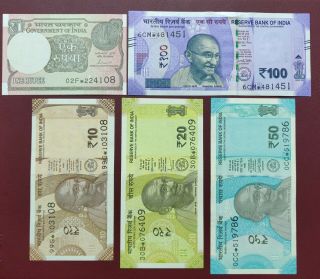 India Replacement Star Banknote Set Of 5 - 1,  10,  20,  50 & 100 Rupee Unc