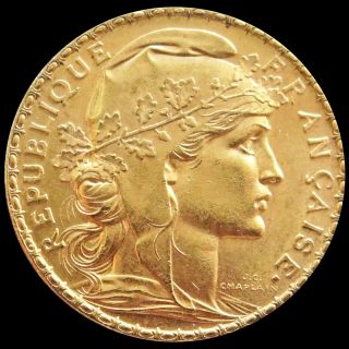 1899 Gold France 6.  4516 Gram 20 Francs Rooster Coin Paris
