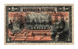 Chile 1 Peso Dated 31st June 1903,  P15a Fine