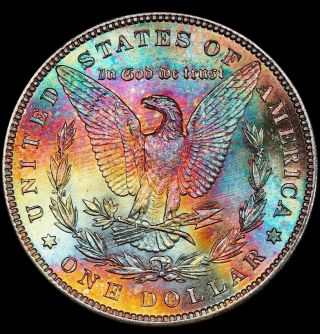 1885 - P Morgan Dollar PCGS MS63 True Rainbow Bag Toned Color Textile Toning 3
