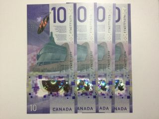 4 X 2018 Canada $10 Vertical Bank Note Unc In Sequence
