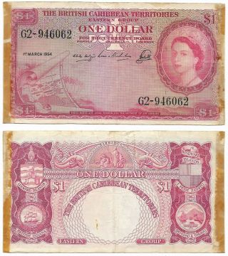 British Caribbean Territories Note 1 Dollar 1.  3.  1954 P 7b