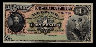 Dominican Republic 1 Peso Banco CompaÑia De Credito 188x Pick S103 Au - Unc.