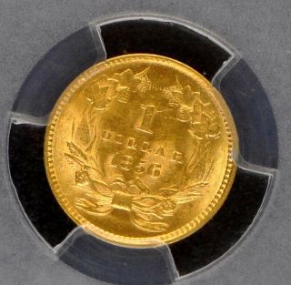 1856 G$1 Slanted 5 Gold Dollar PCGS MS63 (CAC) 4