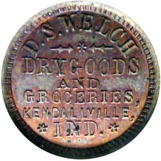 1863 Kendallville Indiana Civil War Token D S Welch R6 Ngc Ms63