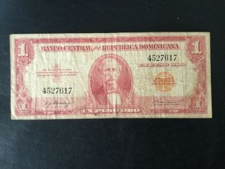 1958 - 1962 Dominican Republic Paper Money - One Peso Oro Banknote