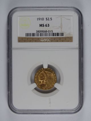 1910 P $2.  50 Gold Indian Ngc Ms - 63 7050