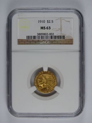 1910 P $2.  50 Gold Indian Ngc Ms - 63 7051