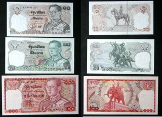 Thailand Banknote 10 - 20 - 100 Baht Series 12 Completed Set Unc