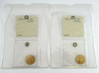 1914 - D & 1925 - D U.  S.  $2.  50 Dollar Quarter Eagle Indian Head Gold Lustrous Coins 6