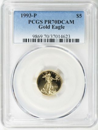 1993 - P Gold Eagle 1/10 Oz $5 Pcgs Pr70 Dcam