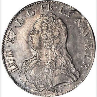 France Louis Xv 1735 - L " Ecu " Silver Coin Almost Uncirculated,  Certified Ngc Au55