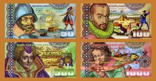 Set Netherlands Ceylon,  50;100;500;1000 Gulden,  2016,  Private Issue Polymer,  Unc