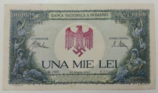 Banknote Occupation Nazi Stamp 1000 Lei Romania 1943 Rare 391