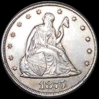 1875 - Cc Seated 20 Cents Nearly Uncirculated Liberty Silver Carson City Coin Nr