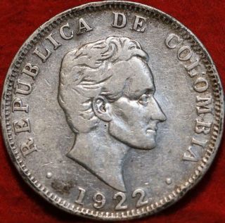 1922 Colombia 50 Centavos Silver Foreign Coin