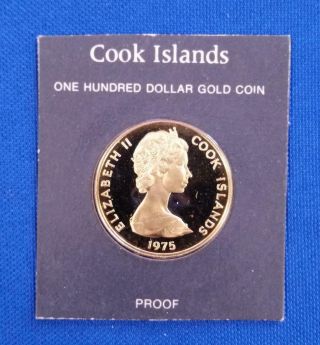 1975 - Cook Islands $100 Proof Gold Coin In Cache.  2778agw L4936