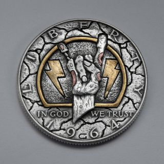 Hobo Nickel Keep Rocking Hand Carved Half Dollar Silver Coin W 24k Gold Copper