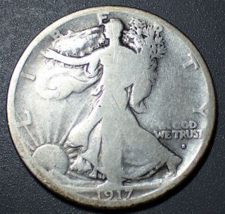 1917 - S 50c Silver Obverse Mark Walking Liberty Half Dollar,  Grade G,  Ln8