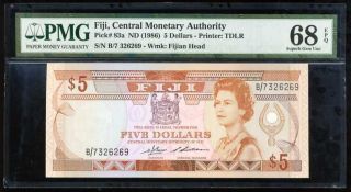 Fiji 5 Dollar Nd 1986 P 83 Qe Ii Gem Unc Pmg 68 Epq High