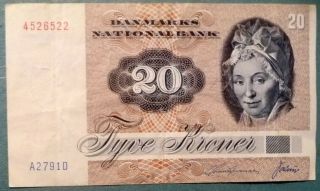 Denmark 20 Kroner Note From 1979,  P 49 A