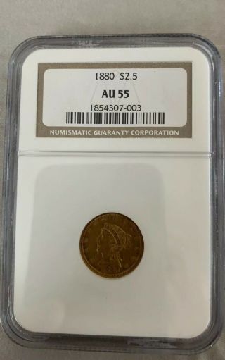 1880 Liberty Head Gold G$2.  5 Two Dollar Coin Ngc Graded Au55 Au - 55 $2.  5 Low