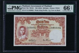 1955 Thailand Government Of Thailan 100 Baht Pick 78d Pmg 66 Epq Gem Unc