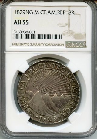 Central American Republic 1829 Ng M 8 Reales Toned Graded Ngc Au - 55.