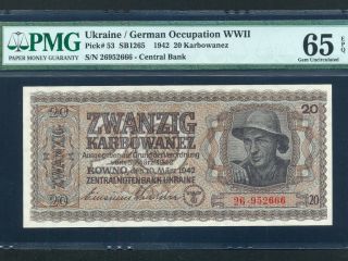 Ukraine:p - 53,  20 Karbowanez,  1942 Zentralnotenbank Pmg Gem Unc 65 Epq