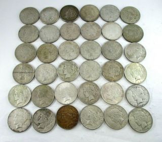 36 United States Peace Silver $1 Dollar Coins 1922 - 1925 Fine - Better