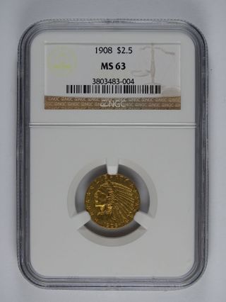 1908 P $2.  50 Gold Indian Ngc Ms - 63 7052