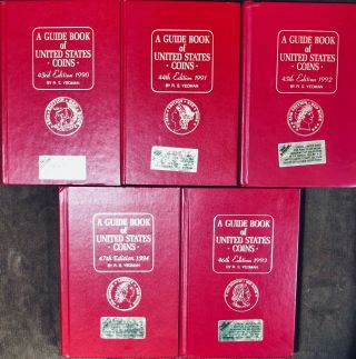 1990 - 1994 Red Books (guide Book Of Us Coins) By R.  S.  Yeoman,  5 Book Set