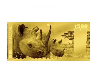 2018 Tanzania Big 5 - Rhino Foil Note Gold Sh1,  500 Coin Gem Prooflike Sku51820