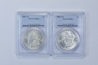 Ms64 1882 - Cc & 1883 - Cc Morgan Silver Dollars - Graded Pcgs 4840