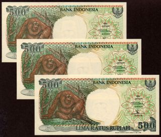 Indonesia " Xyg Replacement " (1992/7) 500 - Rupiah {triple} Unc Notes P128f (r) [1]