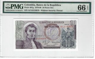 P - 407g 1980 10 Pesos Oro,  Colombia,  Banco De La Republica,  Pmg 66epq Gem,